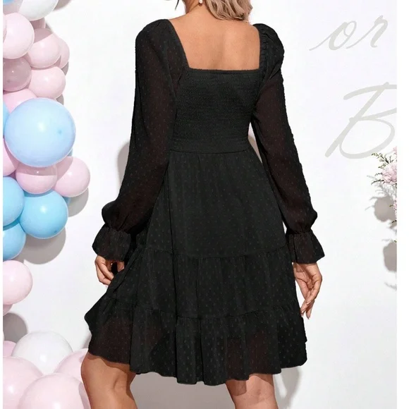 Maternity Polka Dot Shirred Bust Long Sleeve Ruffle Mini Dress - Picture 6 of 9